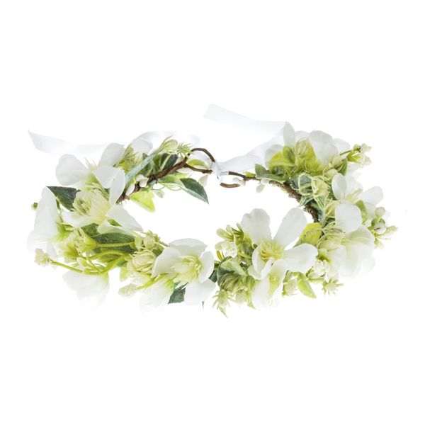 Funsveta Women Girls Rose Floral Crown Wreath Wedding Flower Headband Headpiece (Green White)