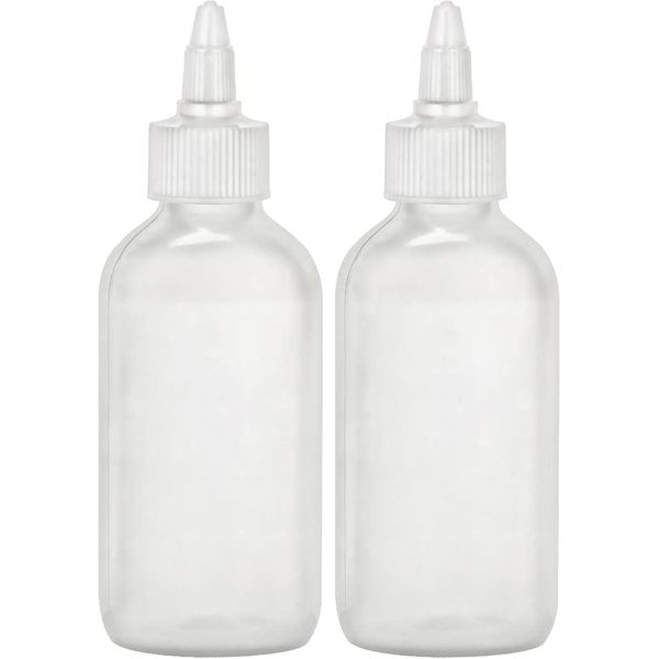 BRIGHTFROM Twist Top Applicator Bottles, Squeeze 4 OZ Empty Plastic Bottles, Refillable, Open/Close Nozzle - Multi Purpose (Pack of 2)