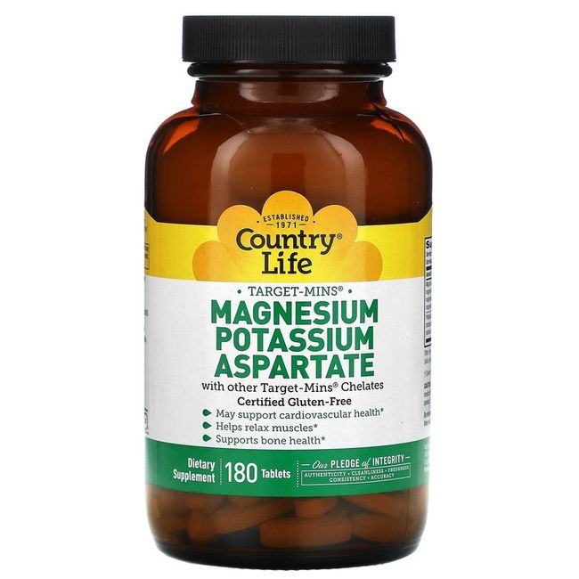 Country Life Target-Mins Magnesium Potassium Aspartate 180 Tablets, 90