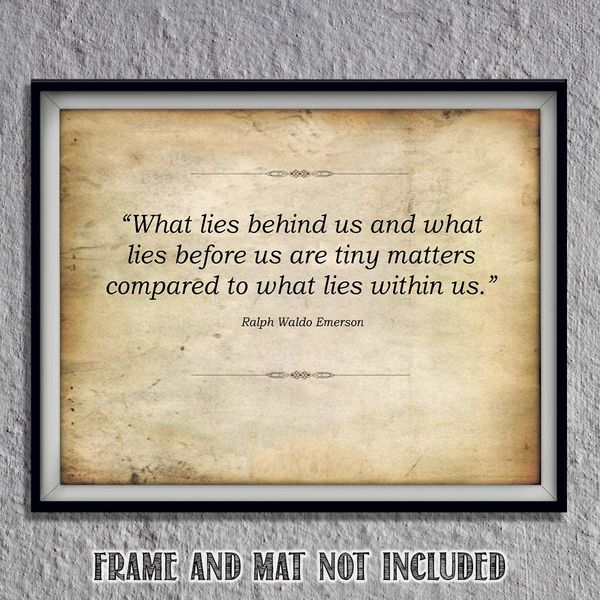 Ralph Waldo Emerson Quotes-"What Lies Behind-Before-Within Us"-10 x 8" Poetic Wall Art. Distressed Parchment Print-Ready To Frame. Retro Home-Office-Study-School Decor. Great Art Gift for Poetry Fans.