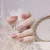 24 Pieces Nail Tips Pink Starry Sky Flash Rhinestone Chain Decoration Girly Nails