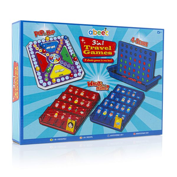 abeec 3 in 1 Travel Games - Board Games For Kids - Pop And Hop, Four To Score And What’s Their Name – Pocket Games - Holiday Essentials