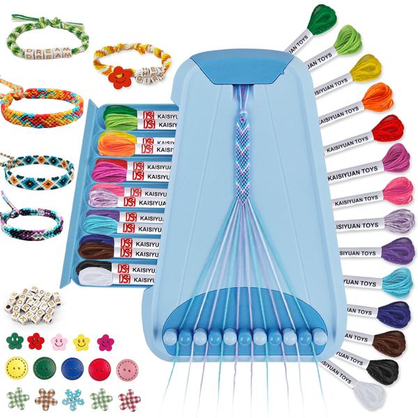 Arts and Crafts for Kids Ages 8-12,Friendship Bracelet Making Kit for Girl,Kids Jewelry Making Kit with 28 Pre-Cut Threads,Christmas Birthday Gifts for Ages 6 7 8 9 10 11 12 Year Old Light Blue