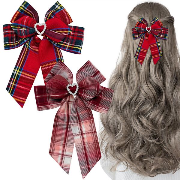 2PCS Tartan Bow Knot Hair Clips,Laid Fashion Festive Accessories,Scottish Bow Hair Clips Elegant Bow Clip for Girls Women Hair Accessories