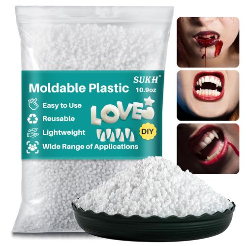 Sukh 10.9oz Moldable Plastic Pellets - Thermoplastic Beads Polymorph Plastic Meltable Plastic Reusable Thermal Beads for Crafts,DIY,Cosplay,Temporarily Repair,Modeling,Halloween Vampire Teeth Fangs