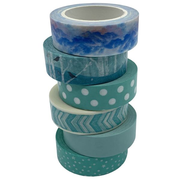 UOOOM 6 Rollen 10m x 15mm Blau Washi Tape Set Masking Tape Deko Klebeband bunte Klebebänder DIY Scrapbooking Handwerk Basteln Dekoration (OW-9024)