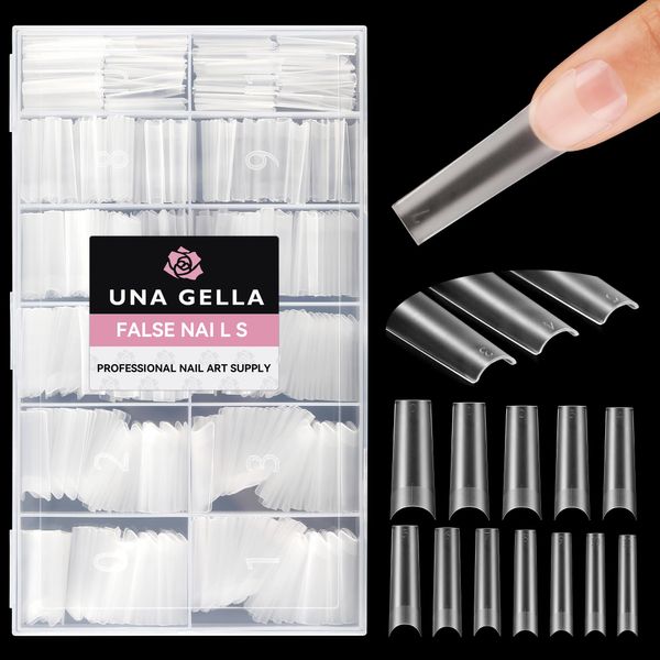 UNA GELLA Extra Long Square Fake Nails 504pcs Double Side Pre-shape Gel Acrylic XL Nail Tips for Half Cover Nail Extension Home DIY Nail Salon 12 Sizes Gelly Tips