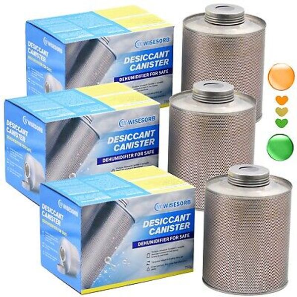 750 Grams Silica Gel Reusable Canister Desiccant, Gun Safe Dehumidifier, 3 Pack