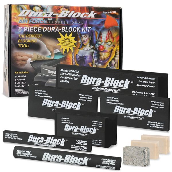 Dura-Block Set 6pc - Flexible EVA Foam Wet or Dry Autobody Sanding Blocks Kit for Automotive Bodywork