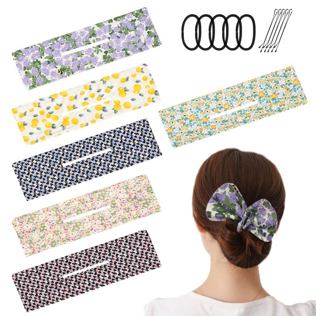 Pwsap 6 Stück Blumen Haarknotenmacher für Haare, Mädchen Damen Hair Styling Tool Donut Hair Bun Maker, Twist Haarknoten Macher French Twist Haar Brötchen mit 5 Haar-Bobby Pins Haargummibändern