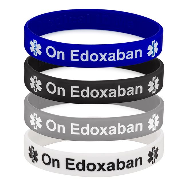 On Edoxaban Medical Alert Wristband Bracelet Blood Clot ID Silicone UK (20cm, Pack of 4)