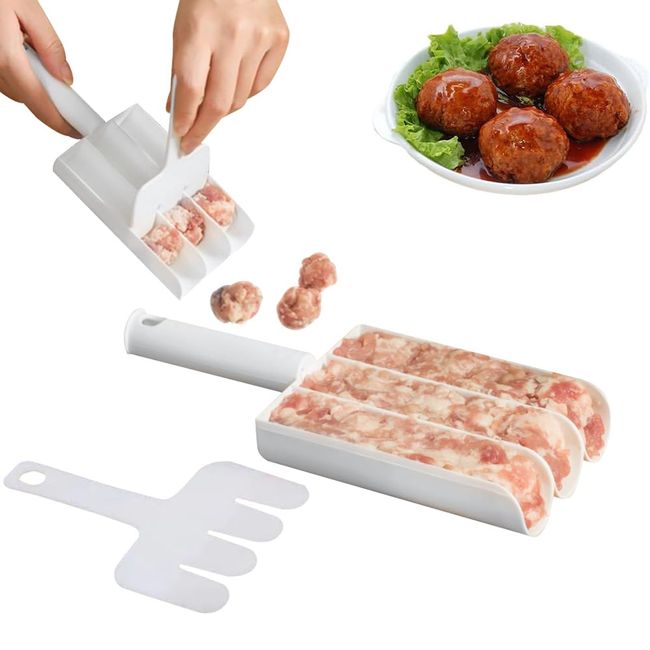 Set of 2 Meat Bun Maker Kitchen Triple Meatball Maker Meatball Maker Multi-functional Meatball Rice Ball Mold DIY Meatball Making Tool Kitchen Ac Pork Fish Shrimp Dumpling Cooking Home Restaurant