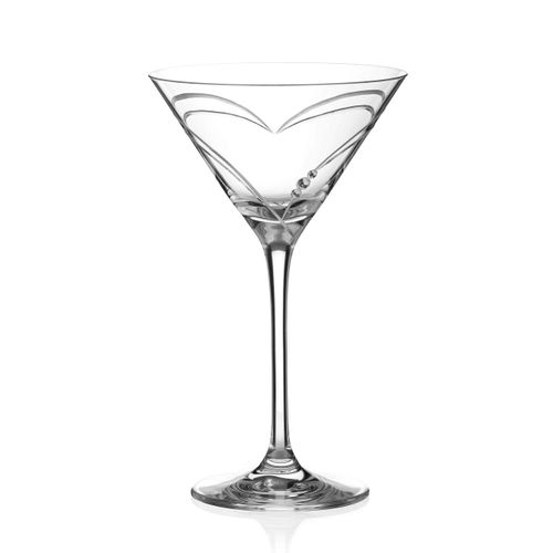 DIAMANTE Swarovski Martini Glass - 'Hearts' Hand Cut Design Embellished with Swarovski Crystals