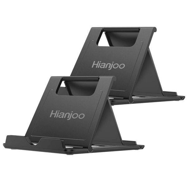 Hianjoo [Set of 2] Smartphone Stand Tablet Stand, Foldable, Angle Adjustable, Thin, Lightweight, Smartphone Holder, Compatible with Various Smartphones (Black + Black)