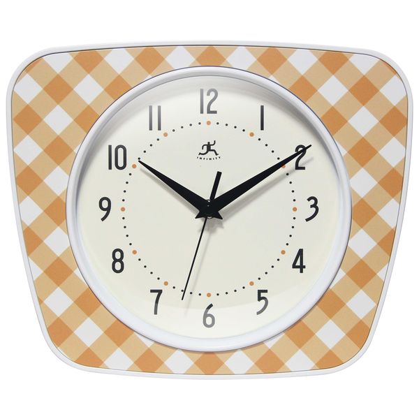Infinity Instruments LTD. Plaid Trapezium Wall Clock, Orange, 9.25" x 10.875"