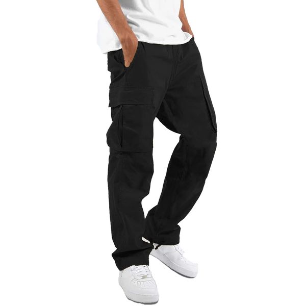 LYRXXX Men's Casual Cargo Pants Hiking Pants Workout Joggers Sweatpants for Men,Black,L