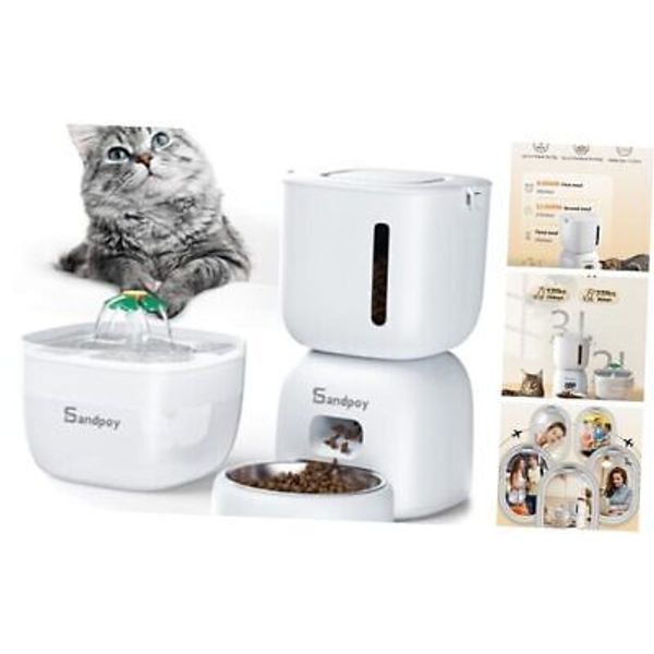 Automatic Cat Feeder and Water Dispenser FW1, 3L Cat Food Dispenser with White