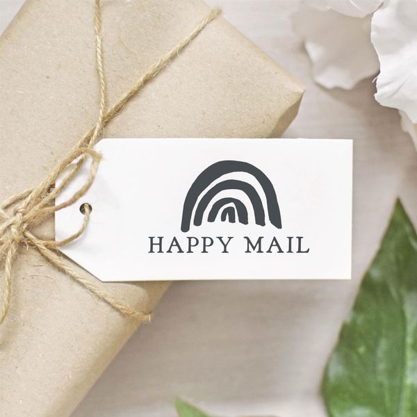 Rainbow Happy Mail Rubber Stamp (Small 5 x 3cm)