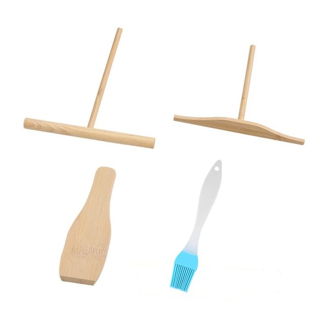 Set of 4 Crepe Tons Boss Spatula Pancake Fruit Rake Wooden Handmade Crepe Pancake Crepe Plate Handmade Natural Wood Surface Stick T Shape Kitchen Tools