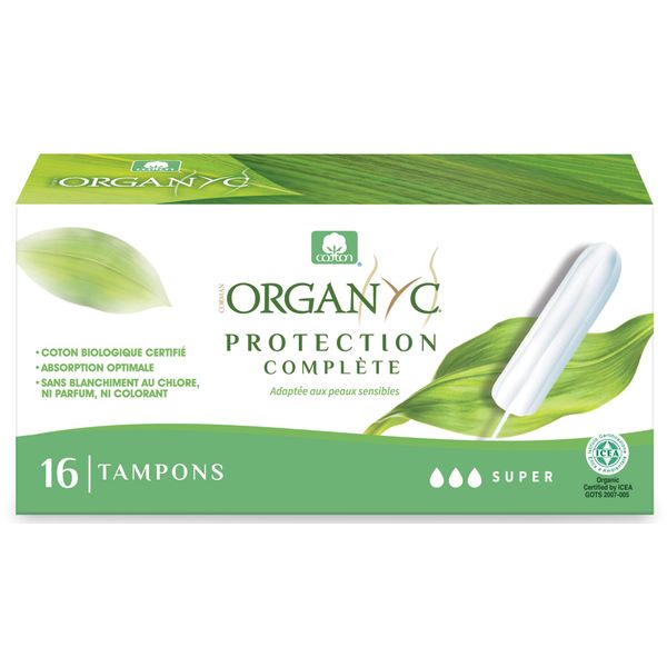 Organyc 100% Certified Organic Cotton Tampons, No Applicator, Super, 16 Count, White