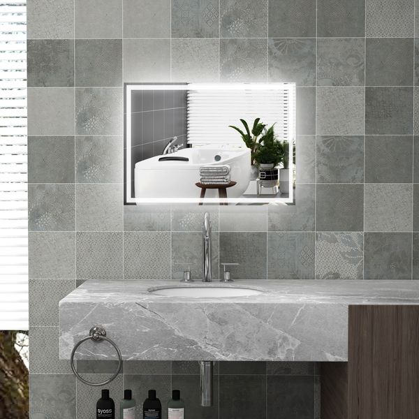 Dimmable Bathroom Mirror with LED Lights, 3 Colors, Memory Function