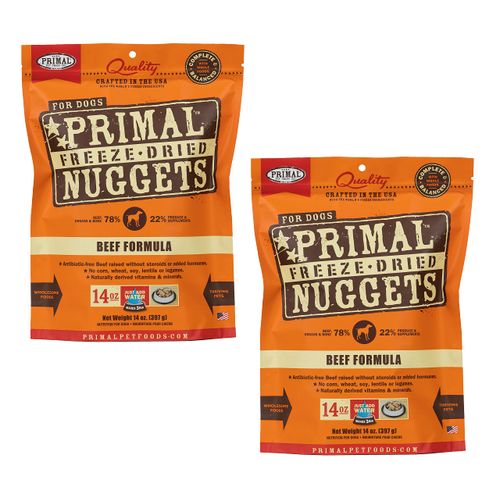 Primal Freeze Dried Dog Food Nuggets, Beef; Complete & Balanced Meal; Also Use as Topper or Treat; Premium, Healthy, Grain Free, High Protein Raw Dog Food, 14 oz (Pack of 2)