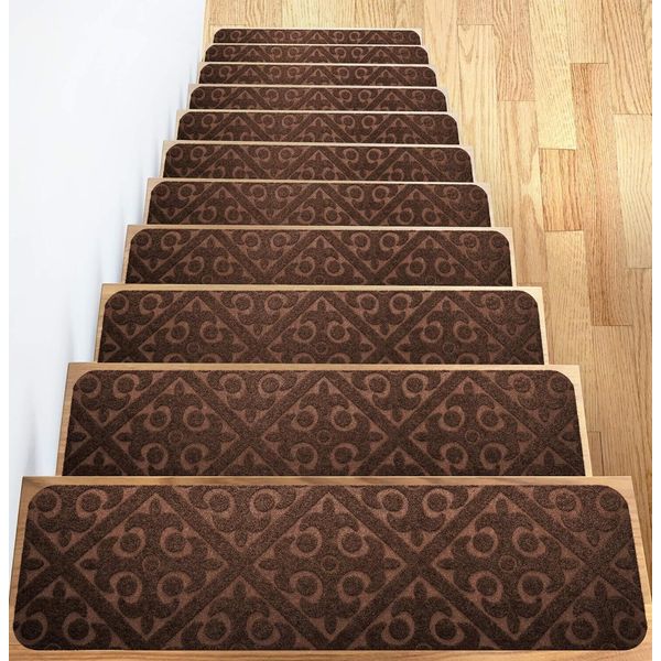 Elogio Carpet Stair Treads Set of 13 Non Slip Rubber Runner Mats Brown 30 x 8 in