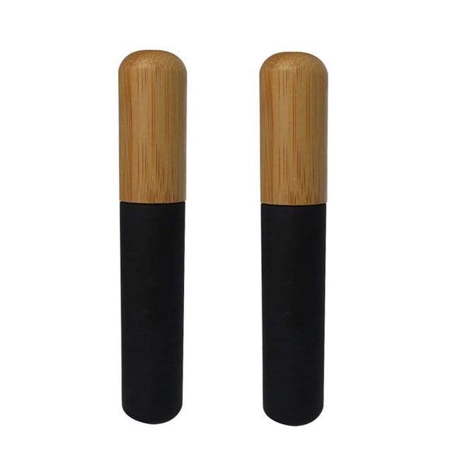 Empty Mascara Tubes- 2Pcs 6ml Mascara Tube with Eyelash Wand and Bamboo Cap Eyelash Cream Bottle Case Vials Containers for Castor Oil, Eyelash Growth Serum, DIY Mascara Cosmetic Travel Bottles (Black)