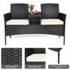 Cushioned Rattan Wicker Patio Conversation Set w/ Table Steel Frame