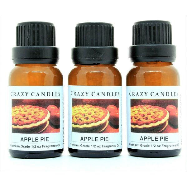 Crazy Candles Apple Pie (Made in USA) 3 Bottles 1/2 FL Oz Each (15ml) Premium Grade Scented Fragrance Oil Milder Scent