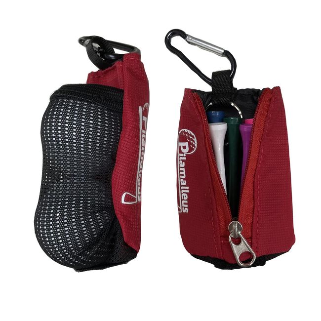 Sitengle Golf Ball Case for 2 with Carabiner Golf Tee Storage Golf Ball Holder Lightweight (Red)