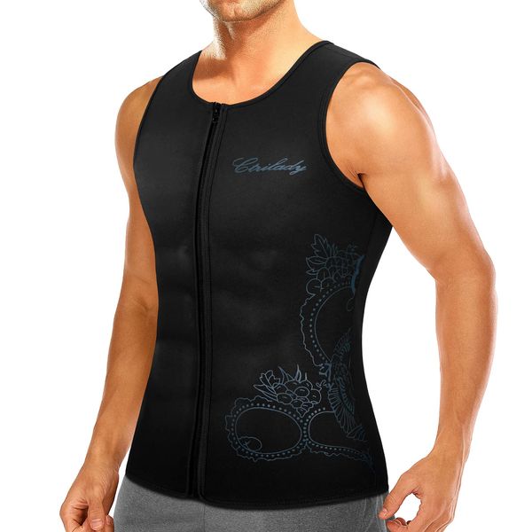 Ctrilady Men’s Wetsuit Top Neoprene Vest with Front Zipper, UV Protection, Sleeveless Workout Top for Swimming, Diving, Surfing and Canoeing (Black, L)