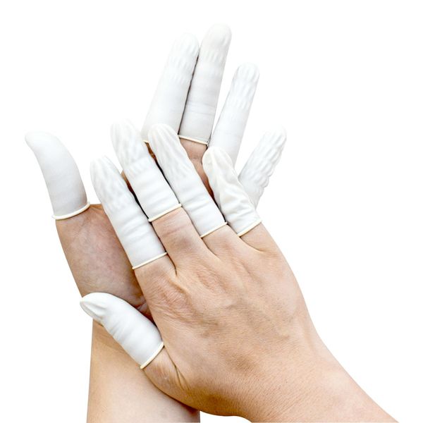 EUROPAPA® 100x Latex Finger Cots, Finger Protection, Antistatic General Rubber Finger Tip for Cosmetics, Cleaning (White, L)