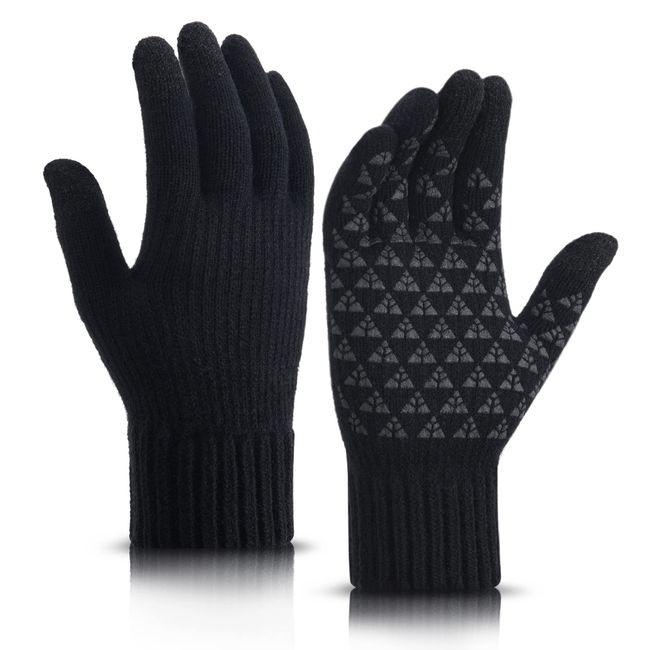 GERIINEER Winterhandschuhe Touchscreen Strickhandschuhe Fingerhandschuhe Sport Warm und Winddicht Winter Handschuhe für Skifahren Radfahren Geeinget für Damen und Herren (Schwarz, L)