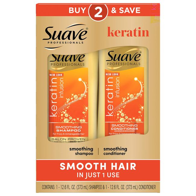 Suave Professionals Smoothing Shampoo and Conditioner Keratin Infusion 12.6 oz, 2 Count(Pack of 6)