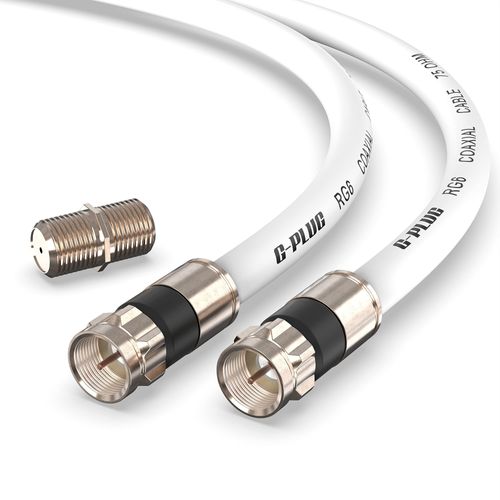 G-PLUG 10m RG6 Coaxial Cable Connectors Set – High-Speed Internet, Broadband and Digital TV Aerial, Satellite Cable Extension – Weather-Sealed Double Rubber O-Ring and Compression Connectors White