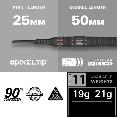 Target Darts Scope Soft Darts, 90% Tungsten Dart Set, Barrel 11-21G | Red & Black, Dart Set with Pixel Tips, Electronic Darts, Soft Darts