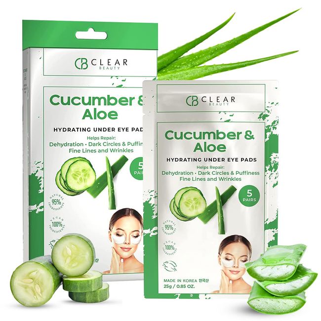 CLAIR BEAUTY Refreshing Cucumber and Aloe Eye Patches with Collagen and Hyaluronic Acid, Moisturizer for Dry Skin, Soothe Skin and Alleviate Irritation, Reduce Wrinkles and Fine Lines (Pack of 5)