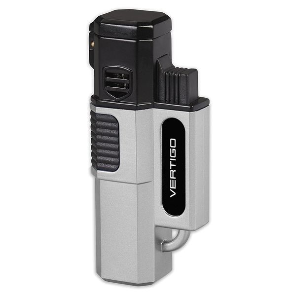 Vertigo Hornet Quad 4 Torch Flame Single Action Cigar Lighter Silver