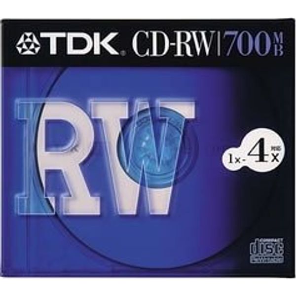 TDK CD-RW Data 700MB 4X Speed 0.4 inch (10 mm) Thick Case [CD-RW80S]