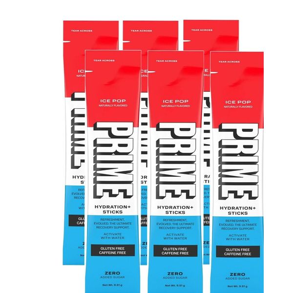 PRIME Hydration Packets Electrolyte Sticks ICE POP  Powder Single Sticks 6 Count