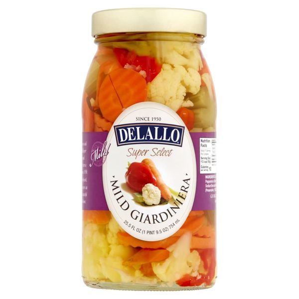 DeLallo Mild Giardiniera, Crisp Pickled Vegetables, 25.5oz Jar, 6-Pack