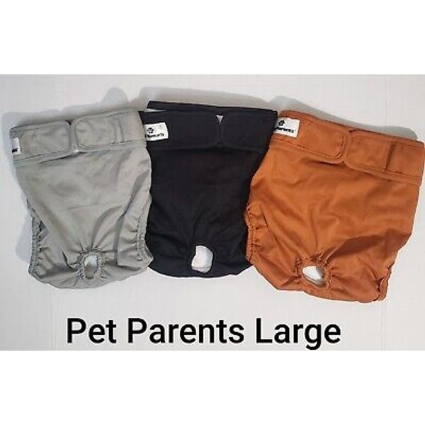 Pet Parents Washable Large Female Dog Diapers~3 pack ~Black, Gray & Rust ~New