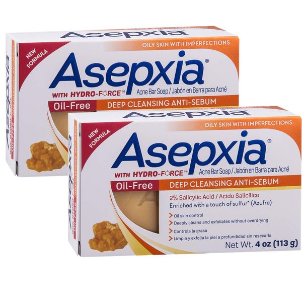 Asepxia Oil Free Sulfur Soap Acne Bar Soap 4 oz (Pack of 2)