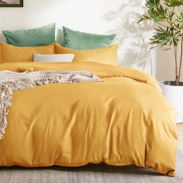 Bedsure Twin/Twin XL Duvet Cover Kids - Soft Double Brushed Duvet Cover Twin, 2 pcs, Includes 1 Golden Yellow Kids' Duvet Cover (68"x90") with Zipper Closure & 1 Pillow Sham, NO Comforter