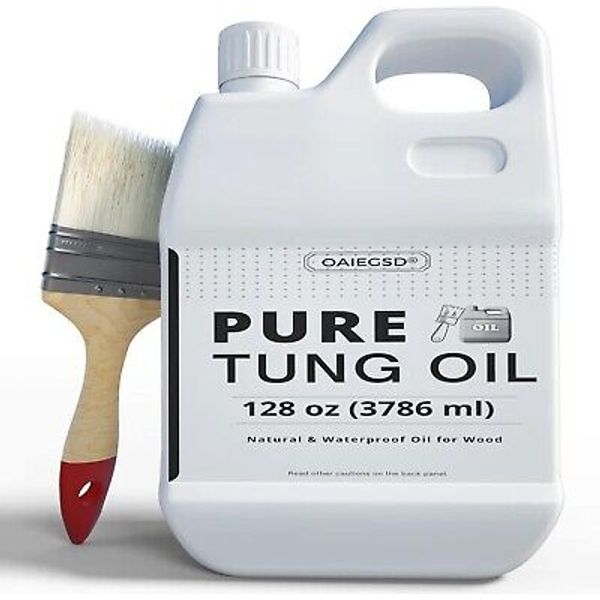 128 OZ Pure Tung Oil for Wood Finishing with Wood Brush, Waterproof Wood Sealer