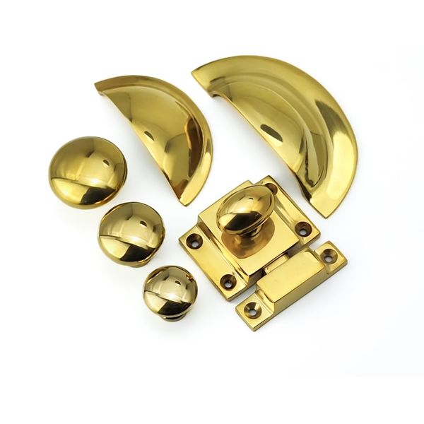 Infinity Decor Polished Brass Mushroom Knobs, Cup Shell Pull and Cupboard Catch for Kitchen Cabinet Doors (Small Cup Pull)