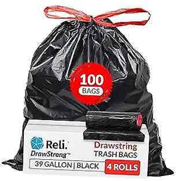 39 Gallon Trash Bags Drawstring (100 Count) Large 39 Gallon Heavy Duty