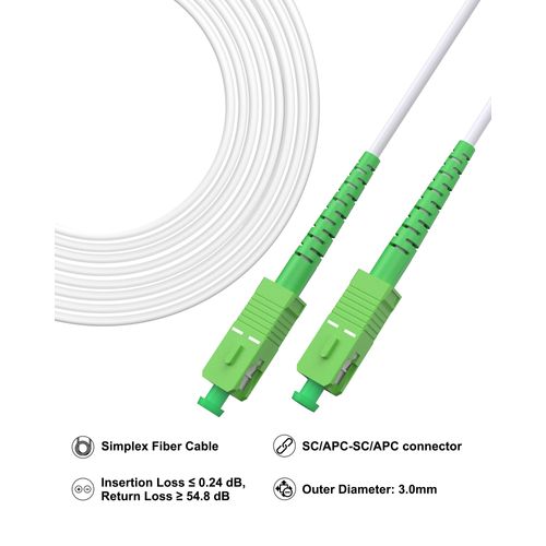 VANDESAIL 6 Meters SC/APC to SC/APC Cable, Armored Single Mode SC to SC Fiber Patch Cable, OS2 Single-Mode Fiber Optical Patch Cord SMF, LSZH White, G-OS2-SCASCA-06-WK