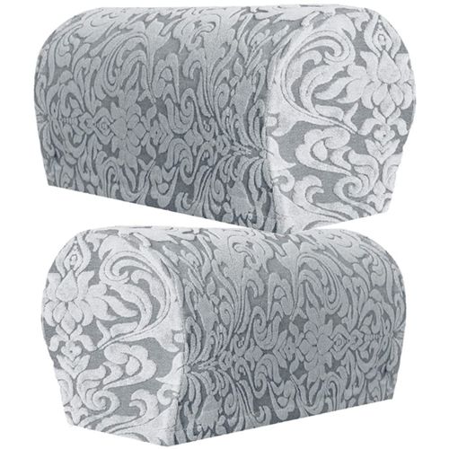 XIEHUZA Jacquard Stretch Armrest Covers, 1 Pair Armchair Covers with Twist Pins for Arms, Arm Covers Soft Polyester Arm Caps Non Slip Furniture Protector For Chair, Sofa, Couch (Light Gray)